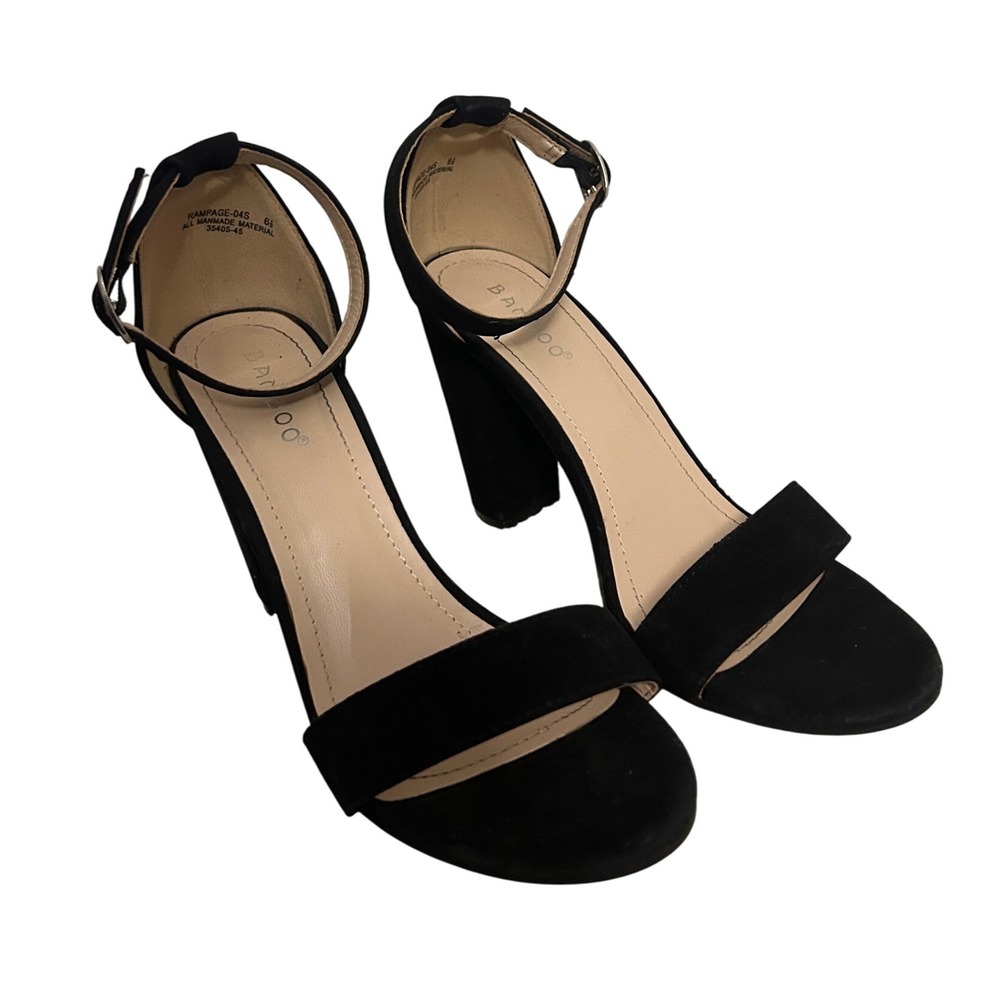 Bamboo Black Heeled Sandals Ankle Strap Open Toe Party Block Heel